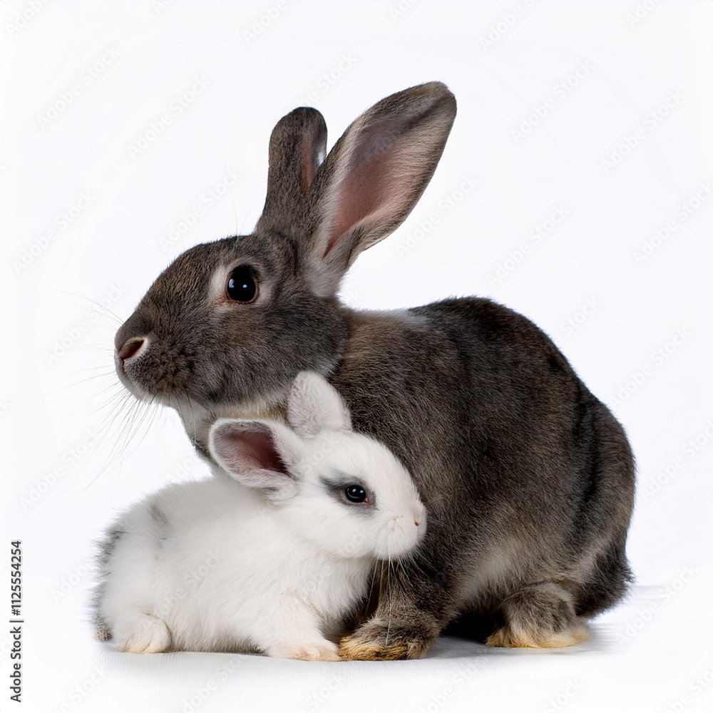 Fototapeta premium maman, bébé, lapin, animal, isolé, mignon, mammifère, animal de compagnie, blanc, fourrure, pâques, lièvre, animal de compagnie, duveteux, brun, lapin, joli, rongeur, petit, bébé, animal, poilu, domes