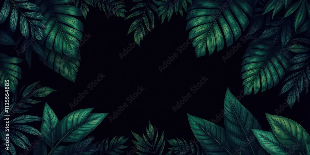 Dark and mysterious pattern featuring a variety of exotic leaves, botanical, texture, decor Dark and mysterious pattern featuring a variety of exotic leaves, botanical, texture, decor