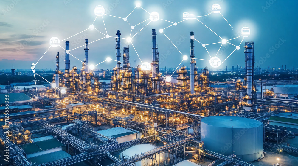 Smart factory with IoT sensors optimizing production efficiency in a factory setting Smart factory with IoT sensors optimizing production efficiency in a factory setting