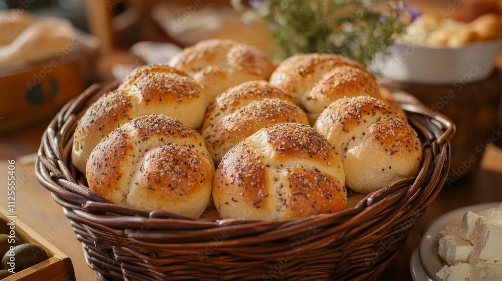 Freshly Baked Bread Rolls in a Basket Freshly Baked Bread Rolls in a Basket