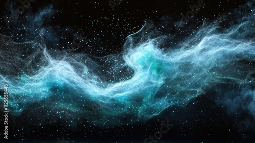 Wallpaper Mural An artistic visualization of an arrow-shaped energy stream bursting forward, composed of luminous, particle-like streaks of green and blue Torontodigital.ca