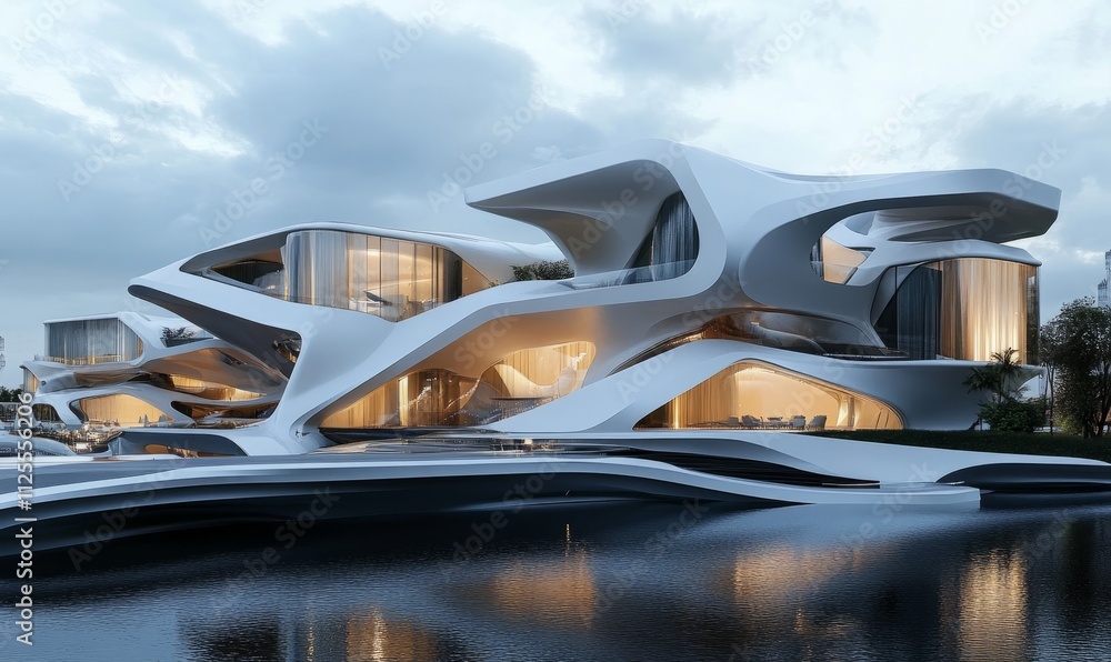 Obraz premium abstract architectural design with geometric shapes interlocking patterns and futuristic materials