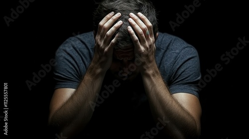 A man is crying with his hands on his head. Concept of sadness and despair