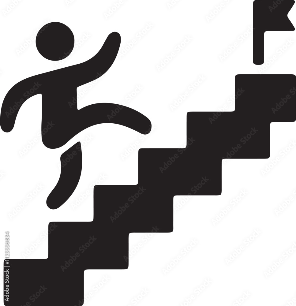 An illustration of a stickman icon climbing a ladder to reach a flag An illustration of a stickman icon climbing a ladder to reach a flag