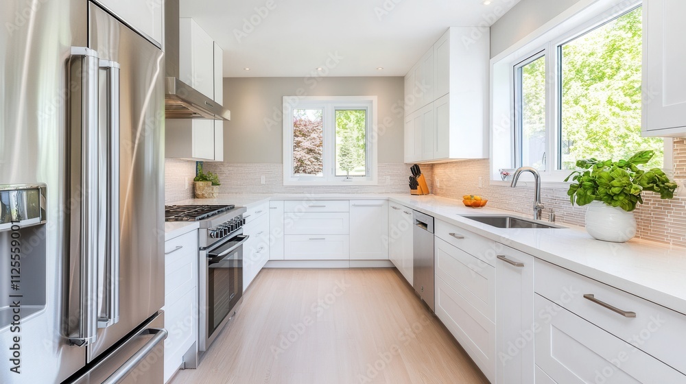 Fresh Minimalist Kitchen with Pink Tiles and Sleek Fridge Fresh Minimalist Kitchen with Pink Tiles and Sleek Fridge