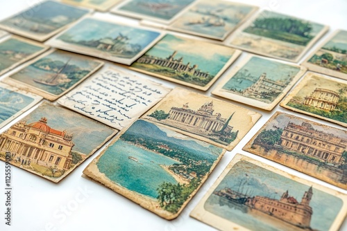 Vintage postcards on a table photo