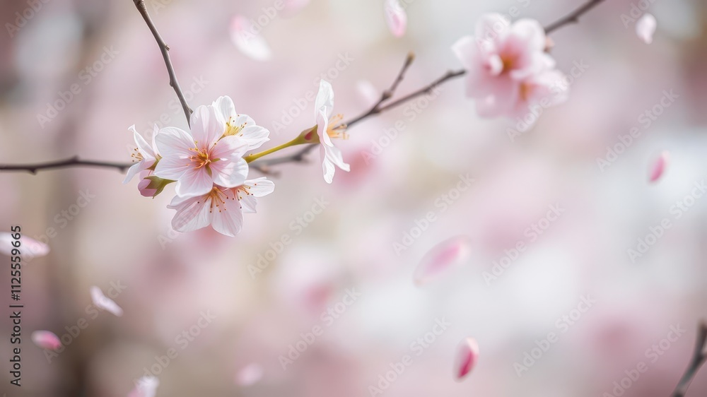 Soft pink sakura petals falling gently in the background, blur, spring, romantic Soft pink sakura petals falling gently in the background, blur, spring, romantic