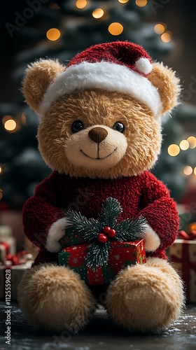 Adorable Teddy Bear in Christmas Setting Picture