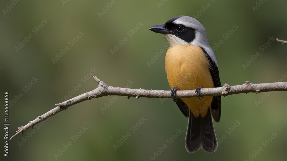A yellow-and-gray bird perched on a branch. A yellow-and-gray bird perched on a branch.