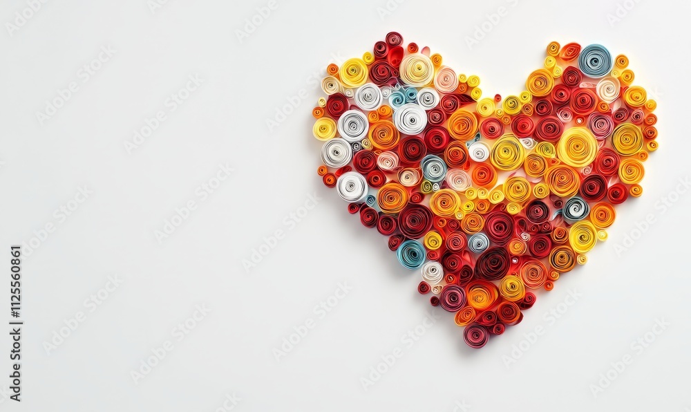 Colorful Heart Shaped Paper Quilling Art on White Background Colorful Heart Shaped Paper Quilling Art on White Background