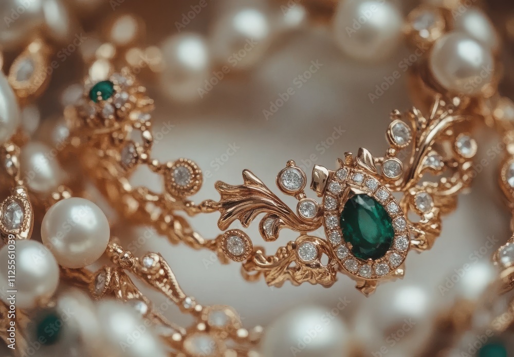 Exquisite golden jewelry featuring green gemstones and pearls, showcasing delicate craftsmanship and intricate design, perfect for luxury fashion and elegance. Exquisite golden jewelry featuring green gemstones and pearls, showcasing delicate craftsmanship and intricate design, perfect for luxury fashion and elegance.
