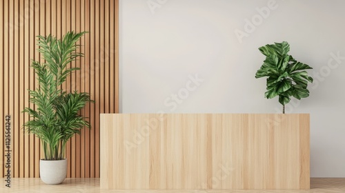 Modern Business Office Reception Desk Mockup in Front View