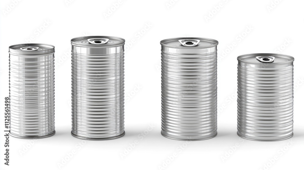 Four metal cans sit side by side Four metal cans sit side by side