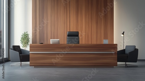 Modern Business Office Reception Desk Mockup in Front View