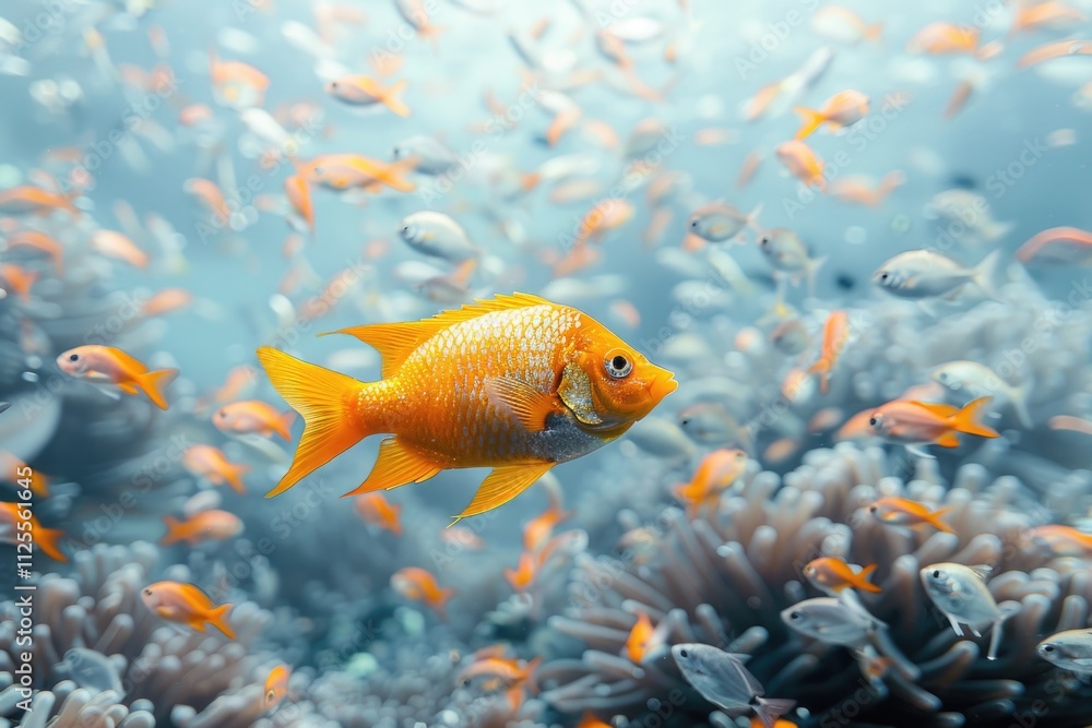 A large school of fish swimming together in the ocean, great for underwater or aquatic scenes A large school of fish swimming together in the ocean, great for underwater or aquatic scenes
