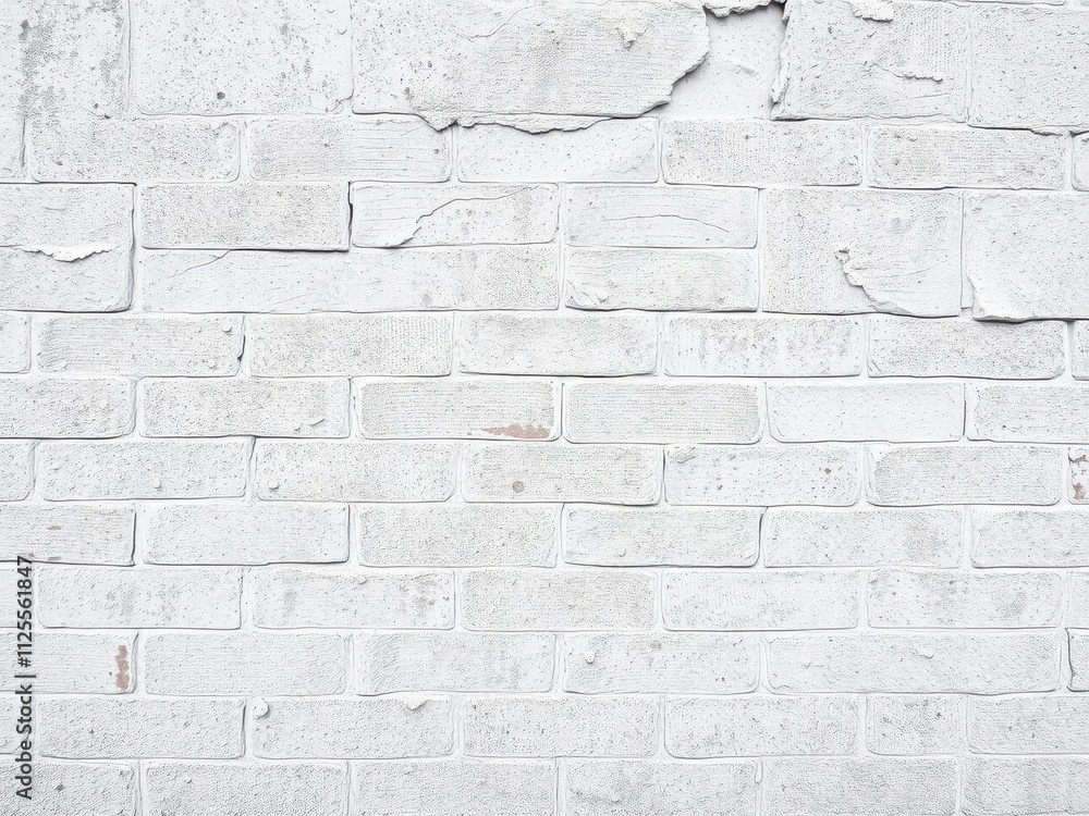 Fototapeta premium White grunge brick wall with textured surface, perfect for urban backgrounds or vintage design projects, rough, worn, old