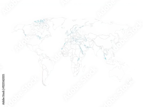 World political map in blue and white colors, showing countries and borders, vector, cartography