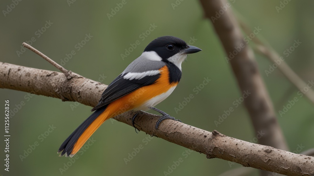 Small bird perched on a branch, profile view, showcasing colorful plumage. Small bird perched on a branch, profile view, showcasing colorful plumage.