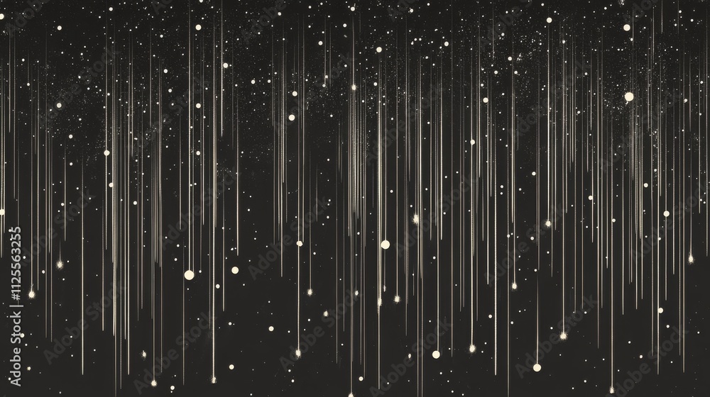 Golden particles falling from top on black background with glowing dots Golden particles falling from top on black background with glowing dots