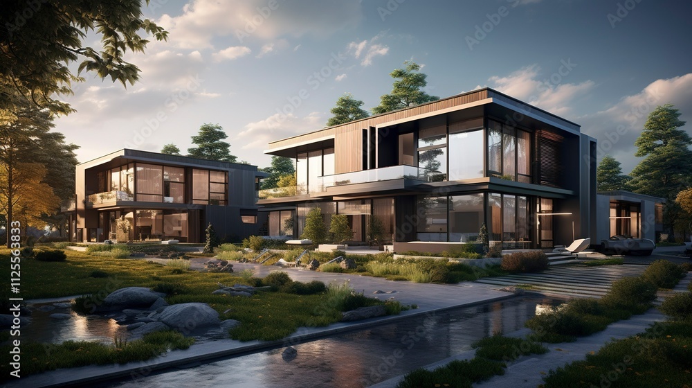 A photo of Modern Group Dwellings with Sleek A photo of Modern Group Dwellings with Sleek
