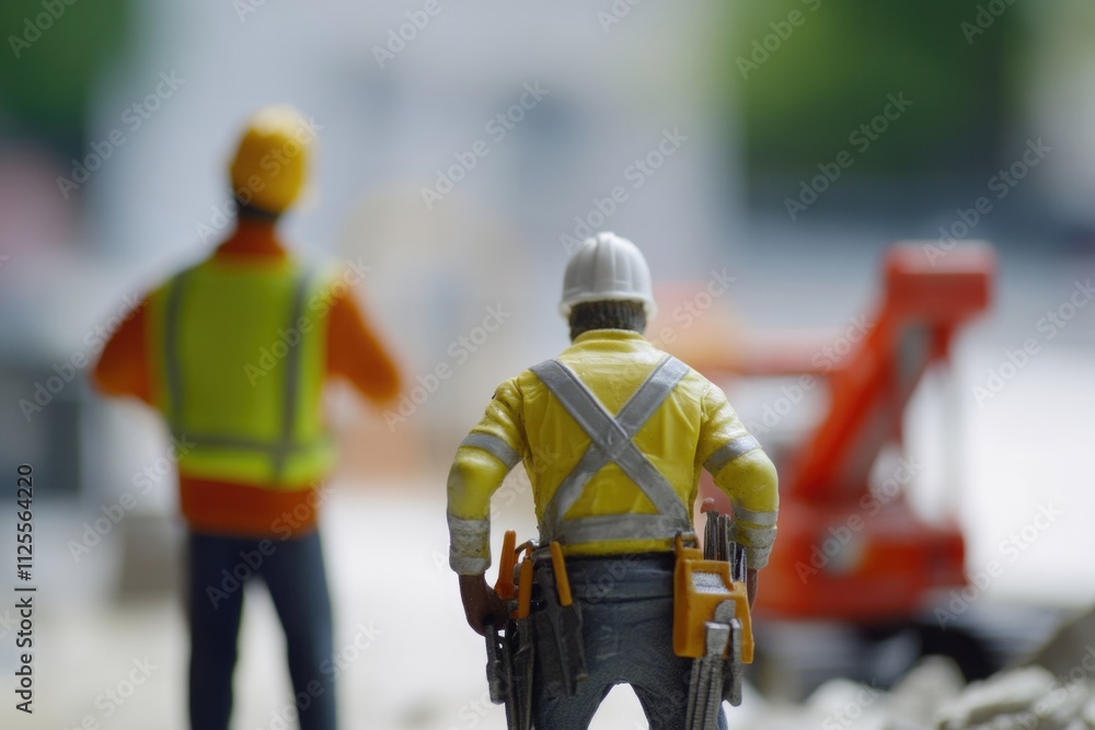 Two construction worker figurines standing together, possibly for decoration or display Two construction worker figurines standing together, possibly for decoration or display