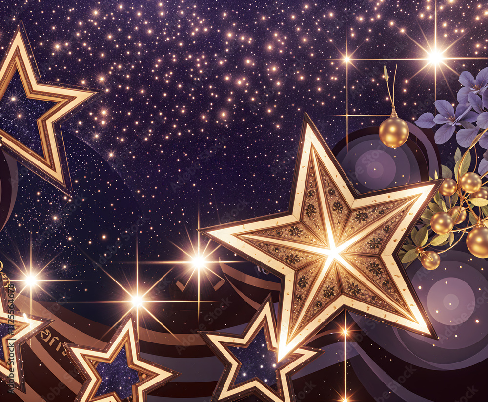 christmas background with golden stars in abstract glittering purple background, design illustration wallpaper christmas background with golden stars in abstract glittering purple background, design illustration wallpaper