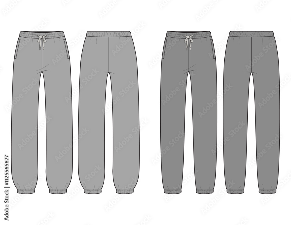 Women's Joggers Sweatpants Vector Technical Flats Women's Joggers Sweatpants Vector Technical Flats