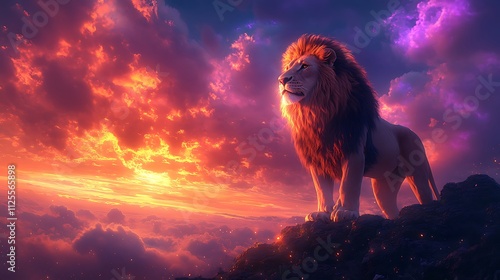 Proudly standing lion majestic sunset artistic vibrant wallpaper
