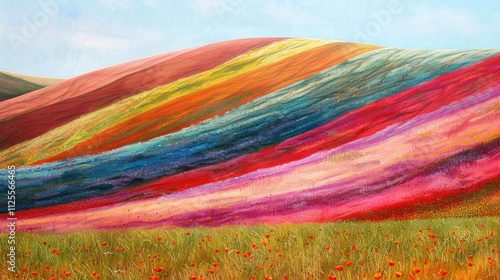 Flowers in a field with a mountain in the distance, suitable for use as a background or in a travel brochure