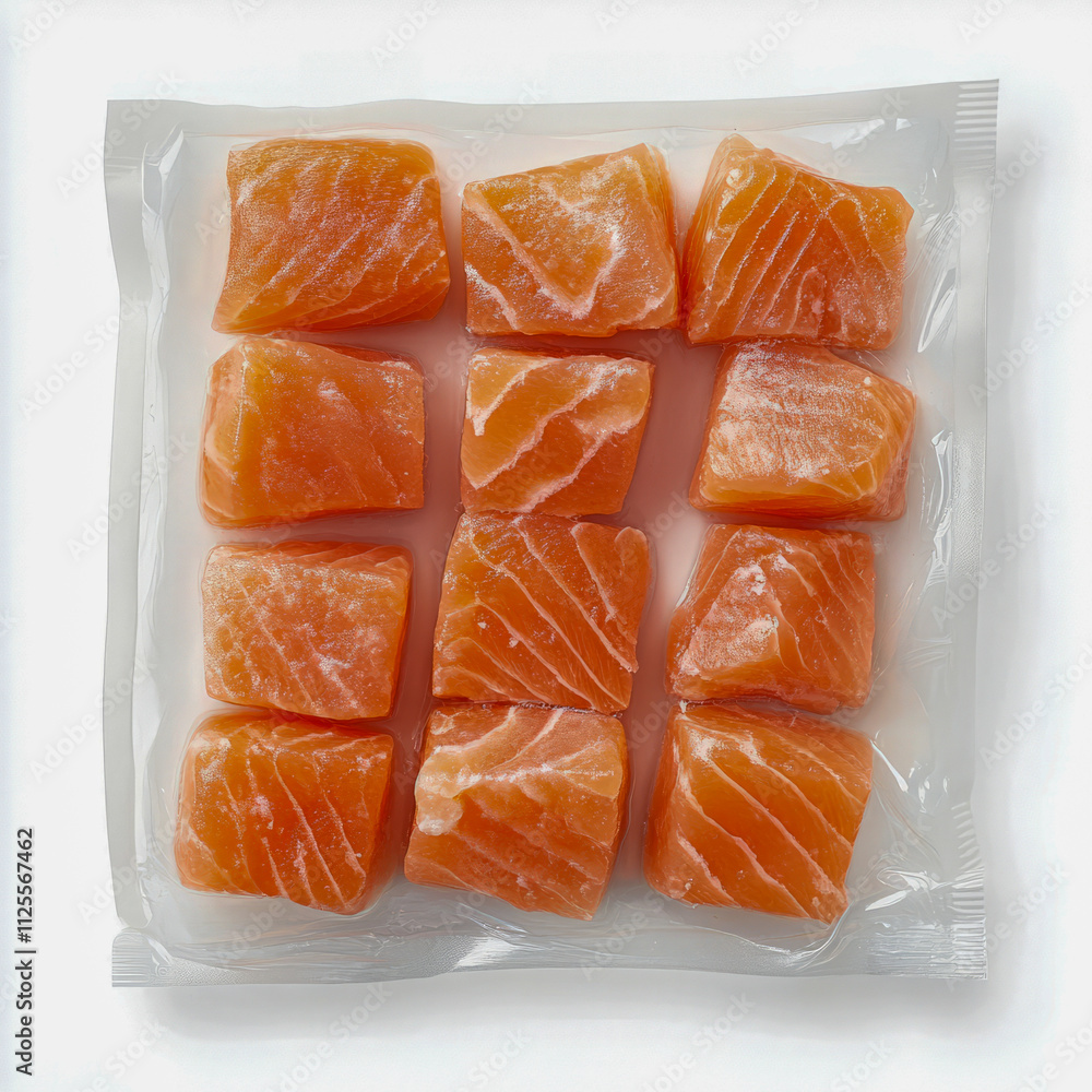 Fresh vacuum-packed salmon fillets on white background Fresh vacuum-packed salmon fillets on white background