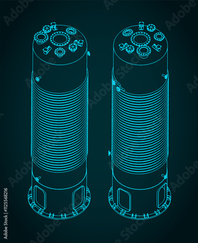 Chemical reactor isometric blueprints