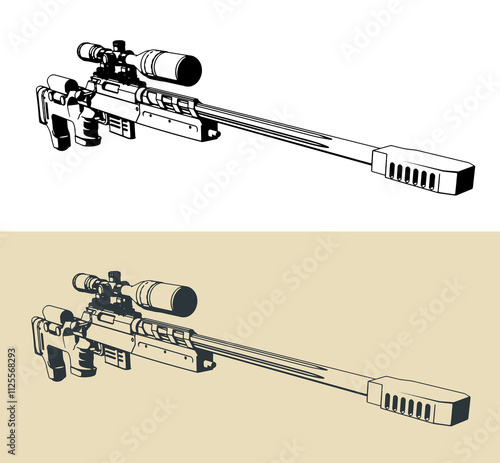 Large caliber sniper rifle illustrations