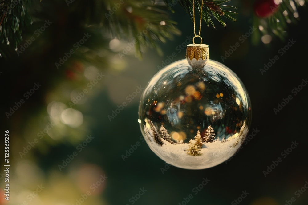 A Christmas tree ornament hanging from the branch A Christmas tree ornament hanging from the branch