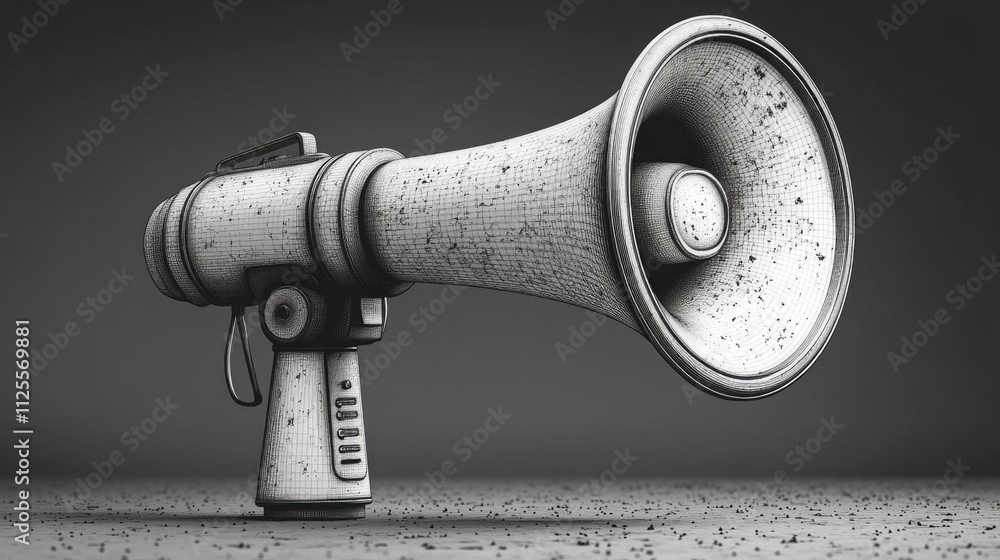 A bird perches on top of a megaphone, a symbol of communication and amplification A bird perches on top of a megaphone, a symbol of communication and amplification