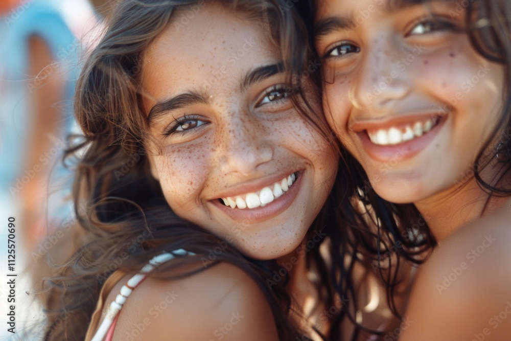 Two smiling teenage girls posing for a photo shoot