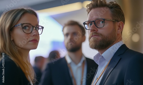 corporate team in formal attire attending a high-profile business conference