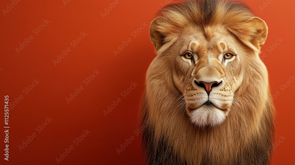 Majestic lion portrait against a vibrant orange backdrop. AI. Majestic lion portrait against a vibrant orange backdrop. AI.