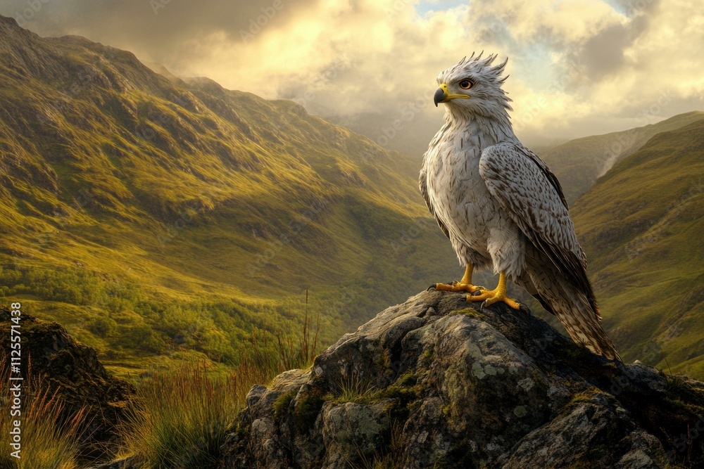 Fototapeta premium Majestic bird perched on a mountain peak. AI.
