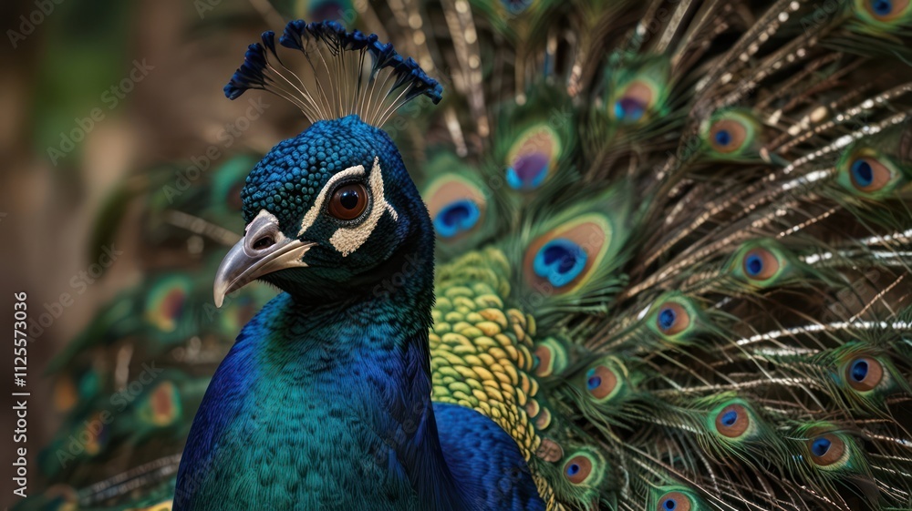 Close-up of a peacock with vibrant plumage. (1) Close-up of a peacock with vibrant plumage. (1)