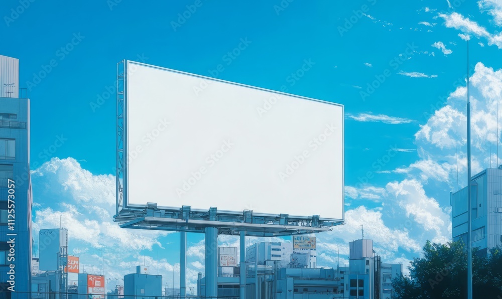 Outdoor billboard against a bright blue sky with clear space for marketing content, offering perfect placement for advertisements. Clipping path for easy use Outdoor billboard against a bright blue sky with clear space for marketing content, offering perfect placement for advertisements. Clipping path for easy use