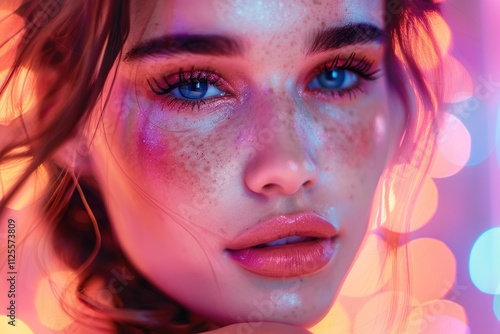 A close-up shot of a woman's face featuring freckles, suitable for use in beauty or lifestyle contexts