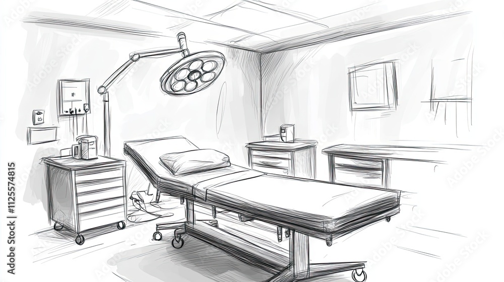 Sketch of a Medical Examination Room Setup Sketch of a Medical Examination Room Setup
