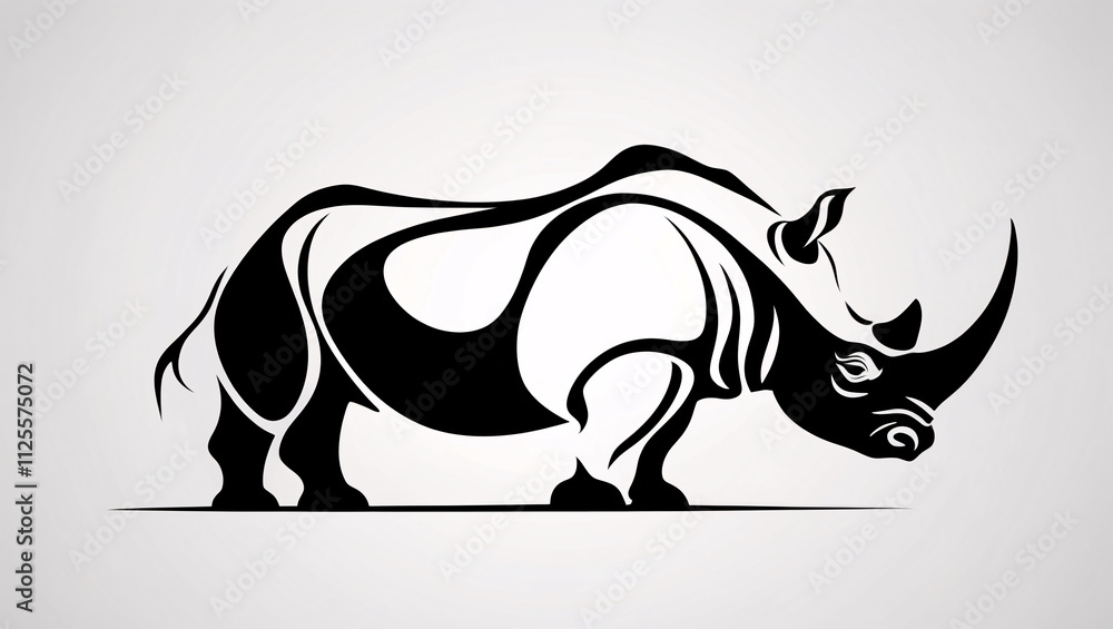 Fototapeta premium Chic Rhinoceros with Elegant Horn in Line Art Logo for Business Branding