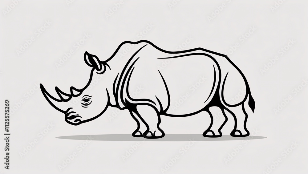 Fototapeta premium Creative Rhinoceros with Horn in Line Art Logo for Marketing