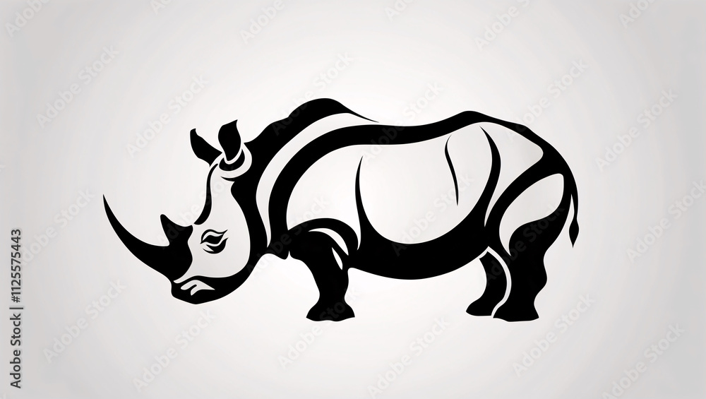 Fototapeta premium Elegant Rhinoceros with Artistic Horn in Line Art Logo for Professional Designs