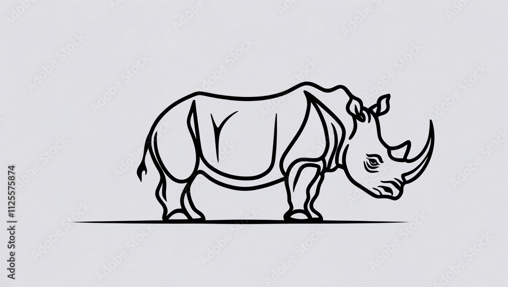 Fototapeta premium Minimalistic Rhinoceros Line Art Logo Featuring Bold Horn Design