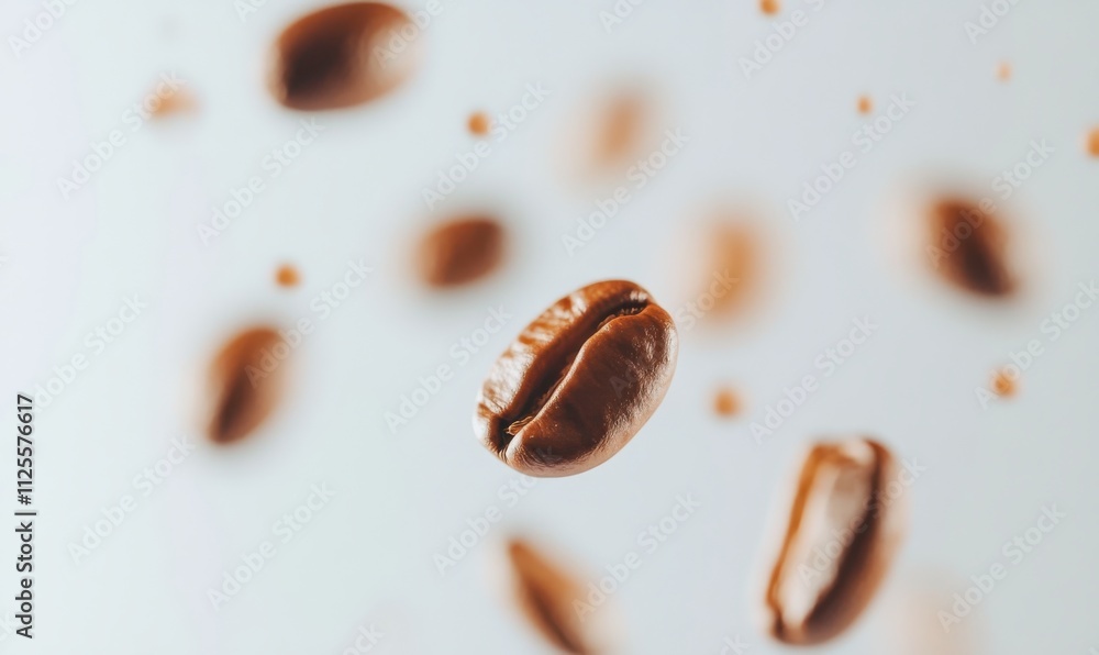 High-Quality Close-Up Image of Floating Coffee Beans Against Light Background for Beverage and Culinary Use High-Quality Close-Up Image of Floating Coffee Beans Against Light Background for Beverage and Culinary Use