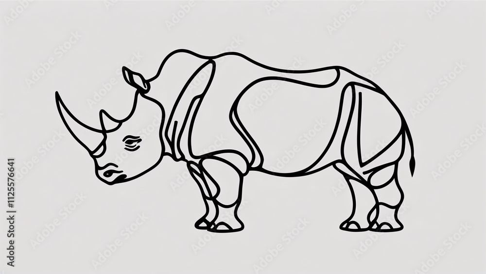 Fototapeta premium Unique Horned Rhinoceros Line Art Logo for Elegant Branding Solutions