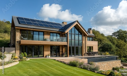Wallpaper Mural Contemporary Luxurious Family Home with Wooden Design and Solar Panels Torontodigital.ca