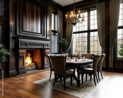 Traditional Dining Room with Candlelit Ambiance